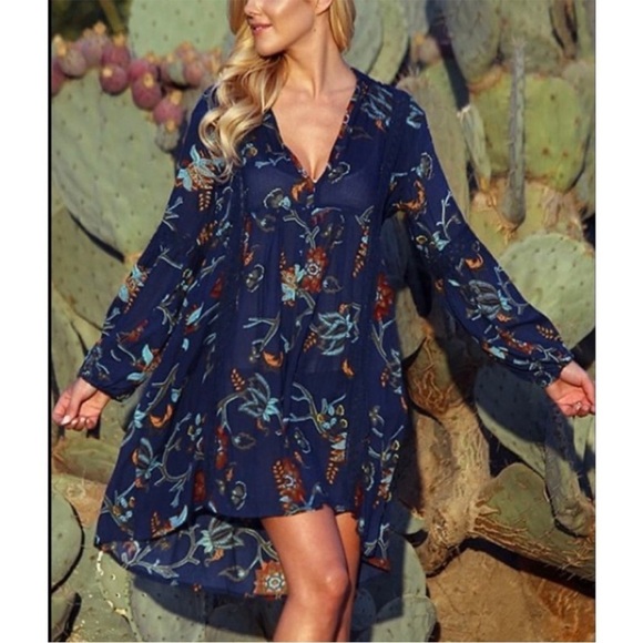 NEW Ananda’s Collection Blue Floral Dress Coverup size 1X - Picture 1 of 9